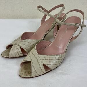 Amalfi For Nordstrom Ivory Croc Embossed Sandals Heels Size 8.5